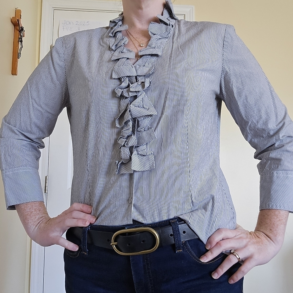 Talbot's Bow Detail Striped Women's Button Down 12 Large
